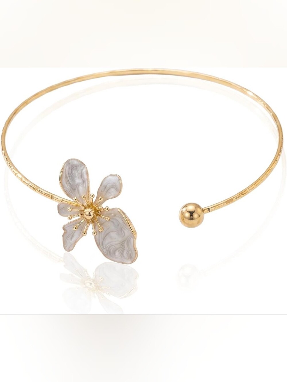 14K Gold Plated Flower Choker Necklace Open Ball Collar Necklace